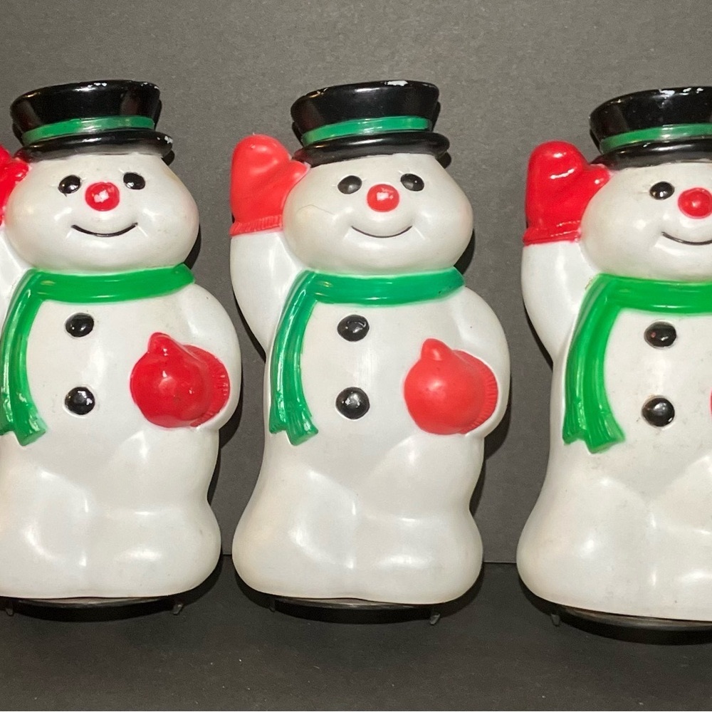 VINTAGE EMPIRE SNOW MAN BLOW MOLD CHRISTMAS LIGHT TOPPER SET OF 5